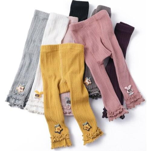 Winter Kids Baby Girl Cotton Warm Stockings Ruffle Floral Crochet Knitting Tights Pantyhose Pink White Gray Yellow