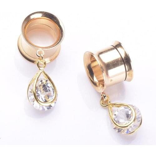 1Pc Women Cubic Zirconia Water Drop Dangle Ear Plug Expander Piercing Jewelry