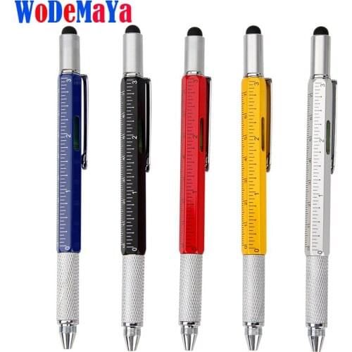 100PCS/Lot Multifunction Tool Ballpoint Pen Screwdriver Ruler Spirit Level Creative Stationery Gift Touch Screen Stylus Design
