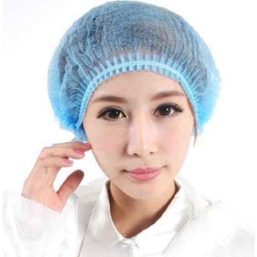 100PCS Disposable Hair Cap Non Woven Pleated Anti Dust Hat Supplies Set Blue Caps for Tattoo Semi Permanent Makeup