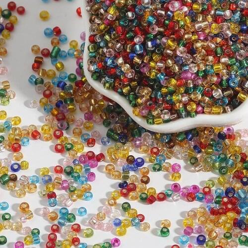 2mm 1000Pcs/3mm 500Pcs/4mm 150Pcs Silver Inside Mix Color Glass Loose Seed Beads For DIY Handmade Sewing Garment Accessories