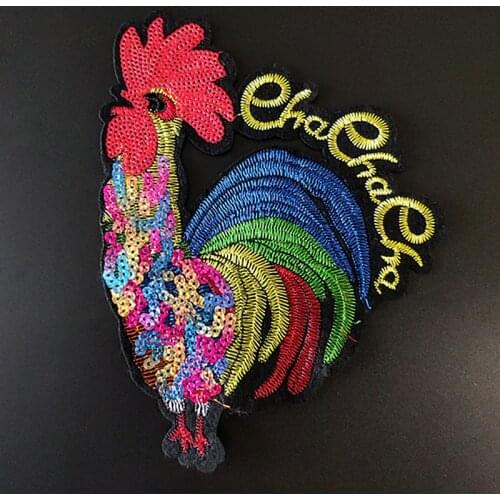 28CM Rooster Large Patch Diy Clothes Stickers Sequins Biker Badge Sew On Patches For Clothing Strange things Christmas gift
