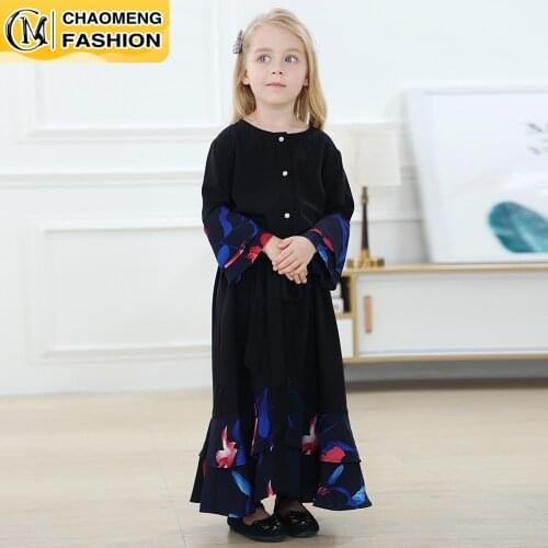 Abaya Modest Fashion Nida Floral Print Little Girls Dress Muslim Kids Clothes Children Robe Vetement Fille Princess Vestidos