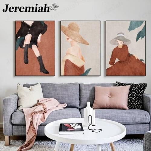 Abstract Fashion Woman Canvas Painting Boho Retro Poster Wall Art Modern Home Room Decoration Accessories