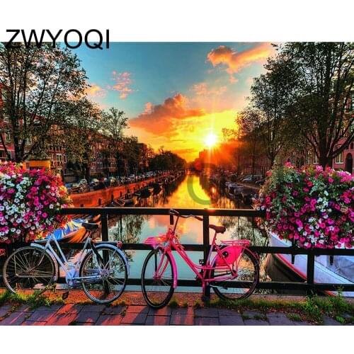 Full Square Diamond embroidery Cross stitch bicycle Sunset treeFull Round Diamond mosaic bicycle Sunset 5D DIY Diamond painting