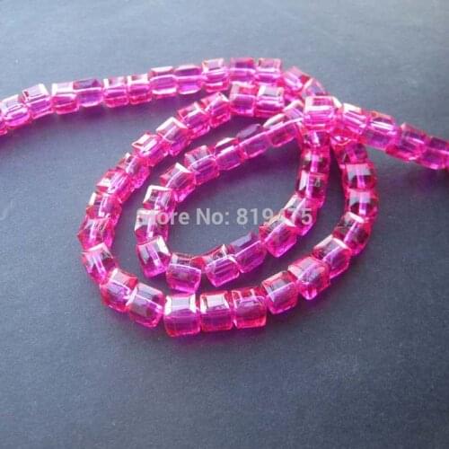 98Pcs/Lot 6mm Glass crystal beads Loose Cube Square shape Hot Pink color for jewelry making