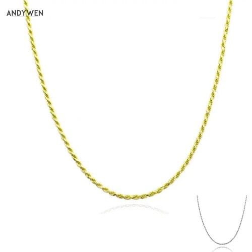 ANDYWEN 925 Sterling Silver Gold 1.2mm Twist Chain Choker Necklace Women Slim Women Fashion Fine Jewelry Gift Luxury Jewels