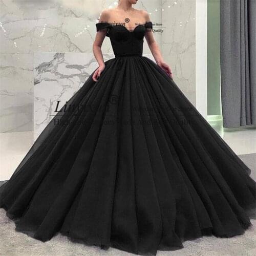 Black Wedding Dresses Princess Ball Gown Off The Shoulder Charming Bridal Gowns Corset Up Back Designer Lady Marriage Dress