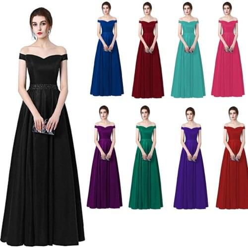 Off the Shoulder Black Evening Gowns Long Satin Homecoming Dresses Floor Length Formal Party Robes De Soiree