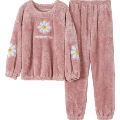 Flower Pajamas Set Women Winter Homewear Thick Flannel Warm Casual Sleepwear 2020 Fashion Plush Mom Homewear Clothes kPaCotAkoWk