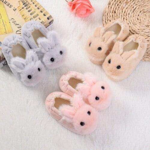 Children Cotton Shoes Kids Home Slippers Boys And Girls Baby Cute Rabbit Ears Plush Ball Thickening Warm Indoor Shoes