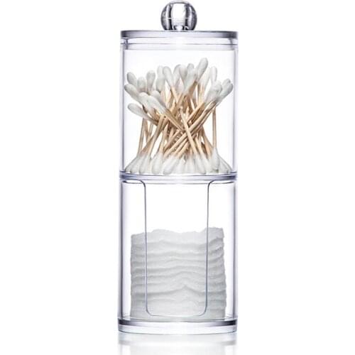Two-Layer Acrylic Organizer Plastic Transparent Round Portable Container Storage Box Cotton & Pad Box Cosmetics Swab Holder