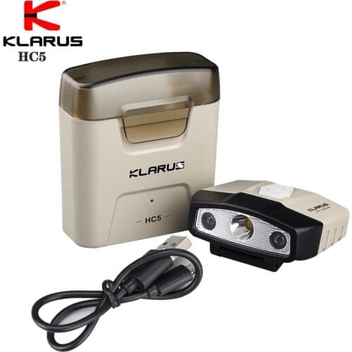 KLARUS HC5 Motion-Controlled Flashlight MAX 120LM Micro-USB charge IPX 5 Waterproof HatLamp for Fishing, Running, Exploring