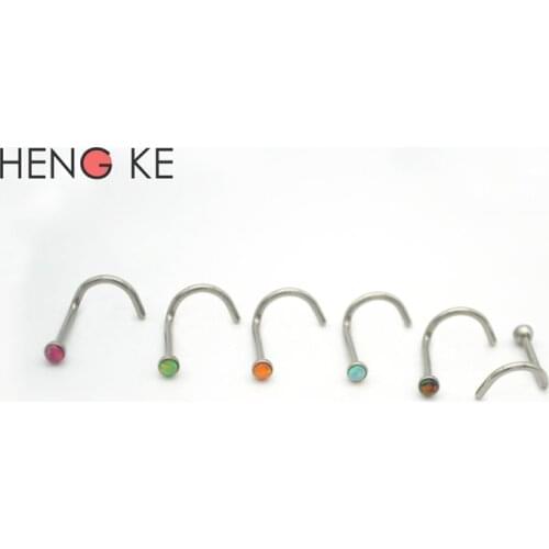 Opal Stone GEM Nose Ring 20G 316L Surgical Steel Nose Stud Body Piercing Jewelry 2mm Bone Straight