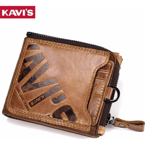 KAVIS Crazy Horse Genuine Leather Wallet Men Coin Purse Male Cuzdan Walet Portomonee PORTFOLIO Perse Small Pocket money bag