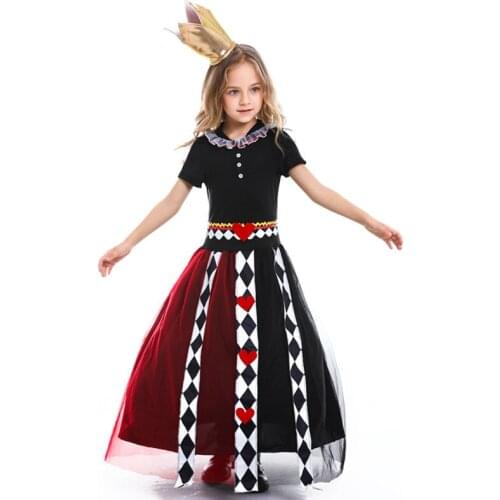 Anime Girls Alice in Wonderland Red Queen of Heart Cosplay Costume Halloween Kids Performance Party Princess Fancy Dress
