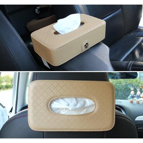 Leather car tissue box car sun visor type hanging rectangle shaped tissue box container towel napkin tissue holder paper rack