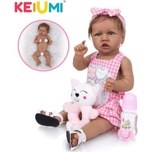 KEIUMI New Style Black Skin Reborn Baby Dolls 23 Inch Full Silicone Body Bebe Girl Doll Toys For Child Birthday XMAS Gift