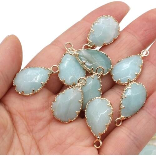 4Pcs Natural Stone Amazonite Pendant Retro Drop-Shaped Single-Hole Charm for Jewelry Making DIY Necklace Accessories 14x23mm