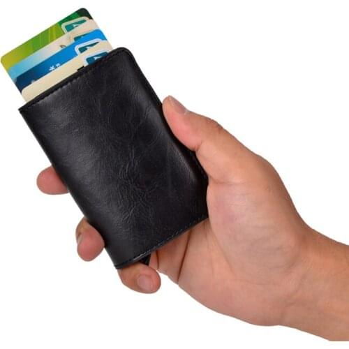 5pcs/lot Metal Credit Card Holder Automatic Card Case High Quality Aluminum Leather Antitheft Rfid Blocking CardHolder Wallet