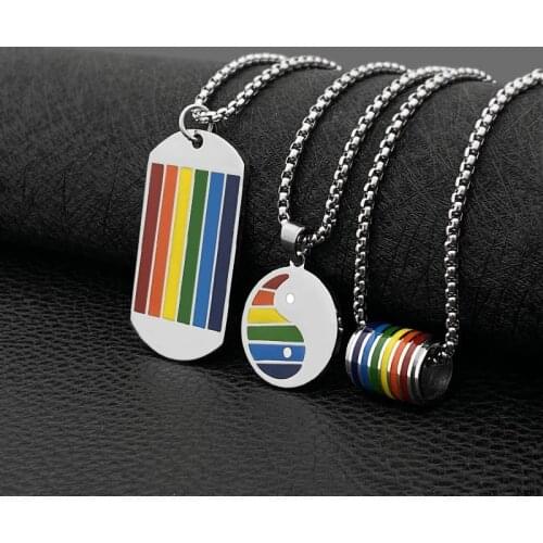 Fashion Titanium Steel Hip Hop Rainbow Necklace Rainbow Flag Couple Wild Pendant Necklace