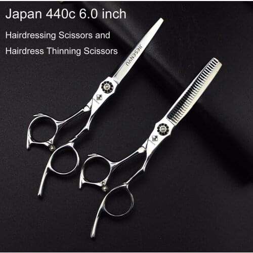 "440c 6.0 Inch Grooming Scissors Set Hairdressing Cutting Thinning Shears Professional Japan Stainless Steel Type Model Number"