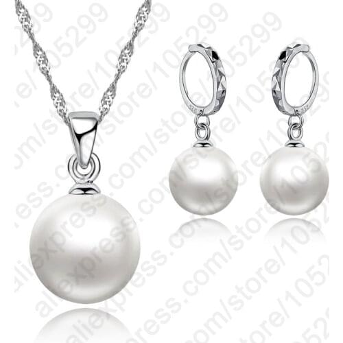 Pretty Noble High Quality Pearl Set 925 Sterling Silver Pearl Circular Pendant Necklace&Earring Sets