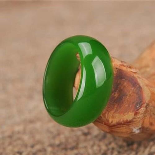 Natural Green Hetian Jade Ring Chinese Jadeite Amulet Fashion Charm Jewelry Hand Carved Crafts Gifts for Women Men
