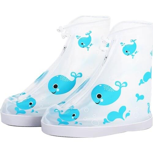Children Waterproof Shoes Covers Cartoon Whale Non-Slip Zipper Reusable Rain Snow Boots for Outdoor Activities