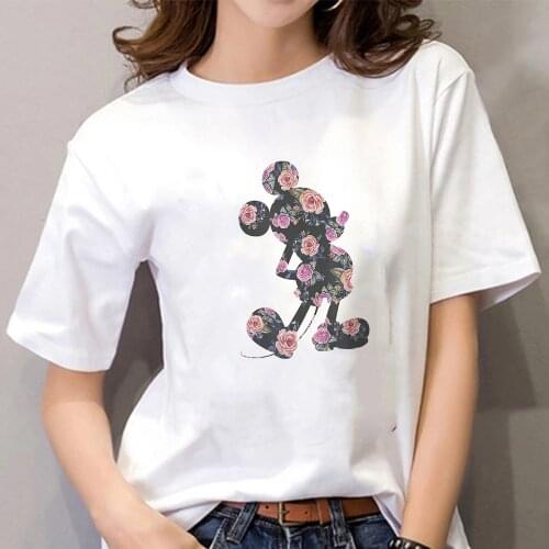 New Summer Disney Floral Mickey T-Shirt Harajuku Vintage Funny Art Print Ulzzang Female T Shirt Women Dropship
