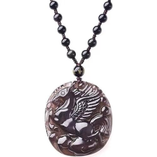 Obsidian Carving Horse arrived Success Necklace China Style Gossip Pendant For Women Men Lucky Amulet Peace Mascot