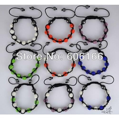 Wholesale 9pc/lot Bracelets High Quality 9 Balls 10mm CZ Crystal Rhinestone Beads Fashion Jewelry