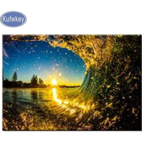 Full drill round Diamond Painting"Sea wave Landscape"square Rhinestones Cross Stitch,Diamond mosaic full Embroidery sale Kufwkey