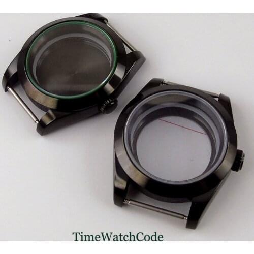 Fully black 40mm Watch Case Parts Fit For NH35 NH36 Automaic Movement Sapphire Glass PVD Coated