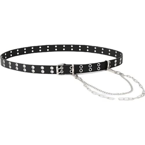 Women Belt Punk Round Buckle Adjustable Double Eyelet Grommet Metal Buckle Leather Fashion Waistband For Jeans Dress