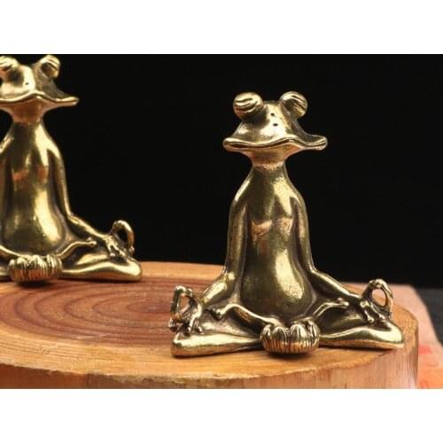 Retro Brass Frog Statue Sculpture Incense Burner Vintage Brass Sitting Zen Frog Statue Sculpture Incense Holder Desk Ornament
