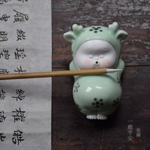 Handmade Yi Lu Ping An Pen Holder Paper Weight Ceramic Decoration Calligraphy Materials Calligraphy Writing BrushTea Holder