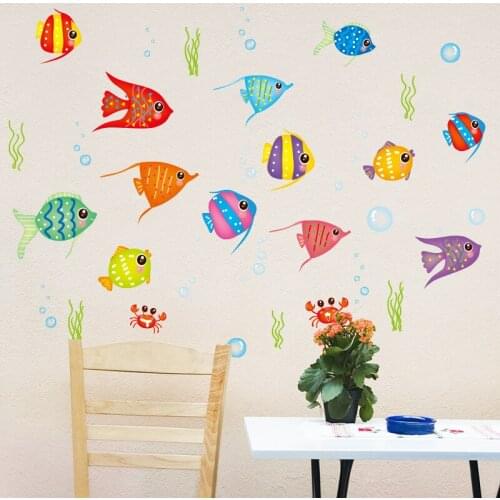 [shijuekongjian] Fish Wall Stickers Vinyl DIY Ocean Animal Wall Decals for Kids Rooms Bathroom Decoration Stickers Muraux