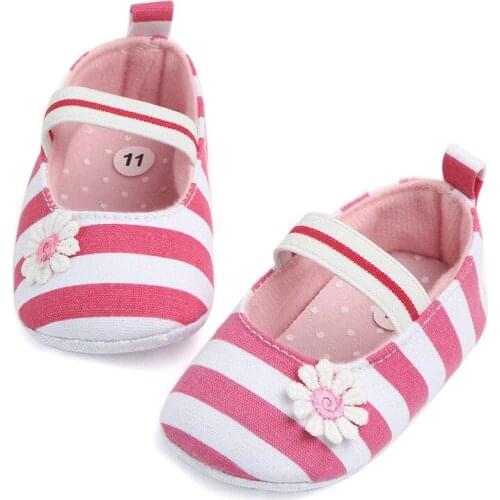 Autumn Spring Baby Girls Shoes Newborn Toddler Kids Floral Soft Sole Crib Shoes Princess Striped Anti-slip Prewalker Shoes