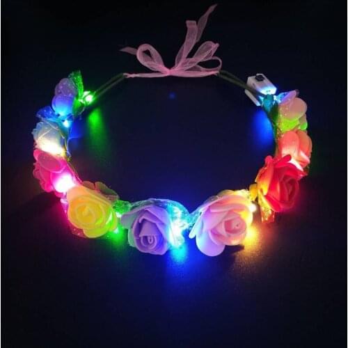 Artificial Flower Wreath Garland LED Blinking Hairband Crowns Wedding Bridal Birthday Party Decorations for Women Girls