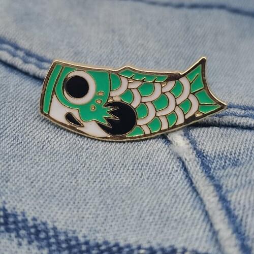 Green Koi Fish Flag Brooch Bag Clothes Decorative Jewelry Lapel Enamel Pin Badge For Women Men Gifts 2021 New Years Day