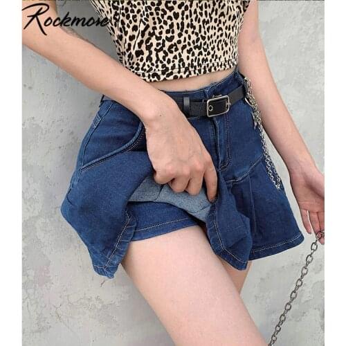 Rockmore Short A-Line Denim Skirts For Women Streetwear Pockets Above Knee Skirt Harajuku Korean Sexy Mini Skirts Casual Club