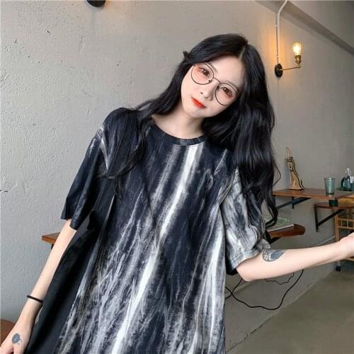 Chain Decoration Tie Dye Tees Tops for Women Summer Cotton Pullover Tees T-shirts Harajuku Summer Clothes for Women Cute Tops