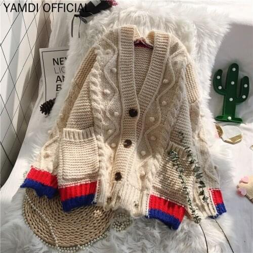YAMDI Women Sweater 2019 Runway Chic Autumn Winter Designer Korean Loose Cardigan Single Breasted Button Knitted Warm Sweater Co