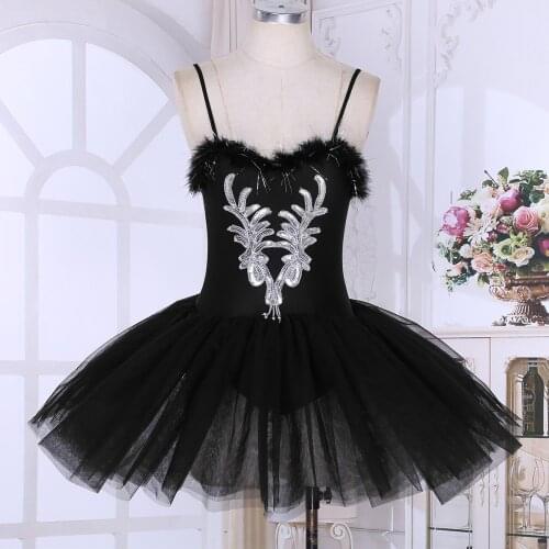 Elegant White Black Women Swan Lake Costumes Ballet Dress Sequined Beads Flower Leotard Tutu Dress Stage Performance Dancewear