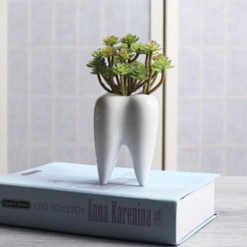Teeth Shape Ceramic Flowerpot Innovation Modern Design White Ceramic Succulent Flower Pot Home Decoration
