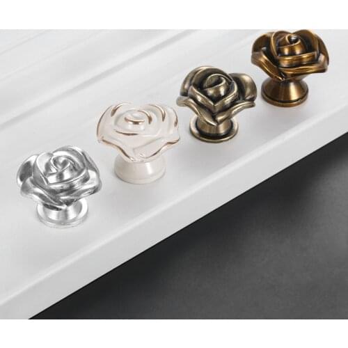 1pc Zinc Alloy Cupboard Drawer Pulls Knobs Modern Rose Furniture Knobs Kitchen Cabinet Dresser Door Handles Furniture Hardware