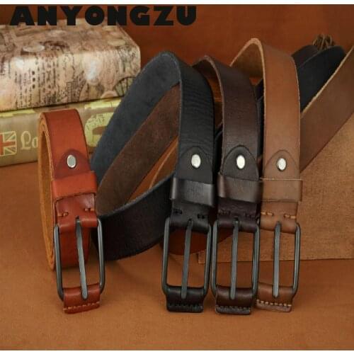 100% Cowhide Belt Men Retro Casual Needle Buckle Trouser Hand made Primary color men high quality black denim belt 110 115 125