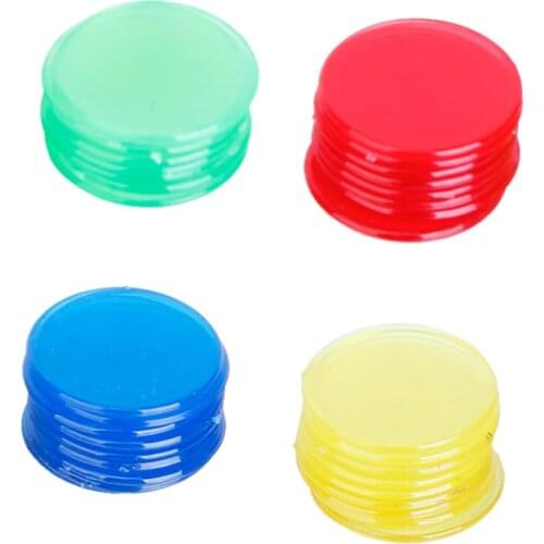 Perfeclan 100 pcs PRO Plastic 3/4 inch Bingo Poker Games Chips Red/Yellow/Blue/Green Board Game Bingo Game Chip