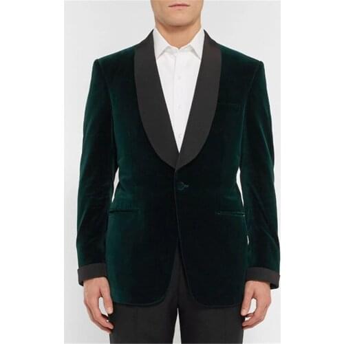 Green Velvet One Button Men Suits Black Pant Costume Homme Wedding Groom Tuxedos Prom Slim Fit Terno Masculino Blazer 2 Pc